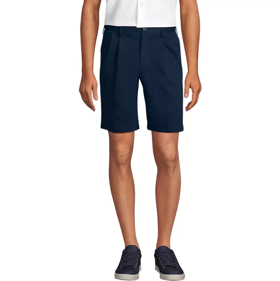 Men's No Iron 9" Comfort Waist Pleated Front Chino Short