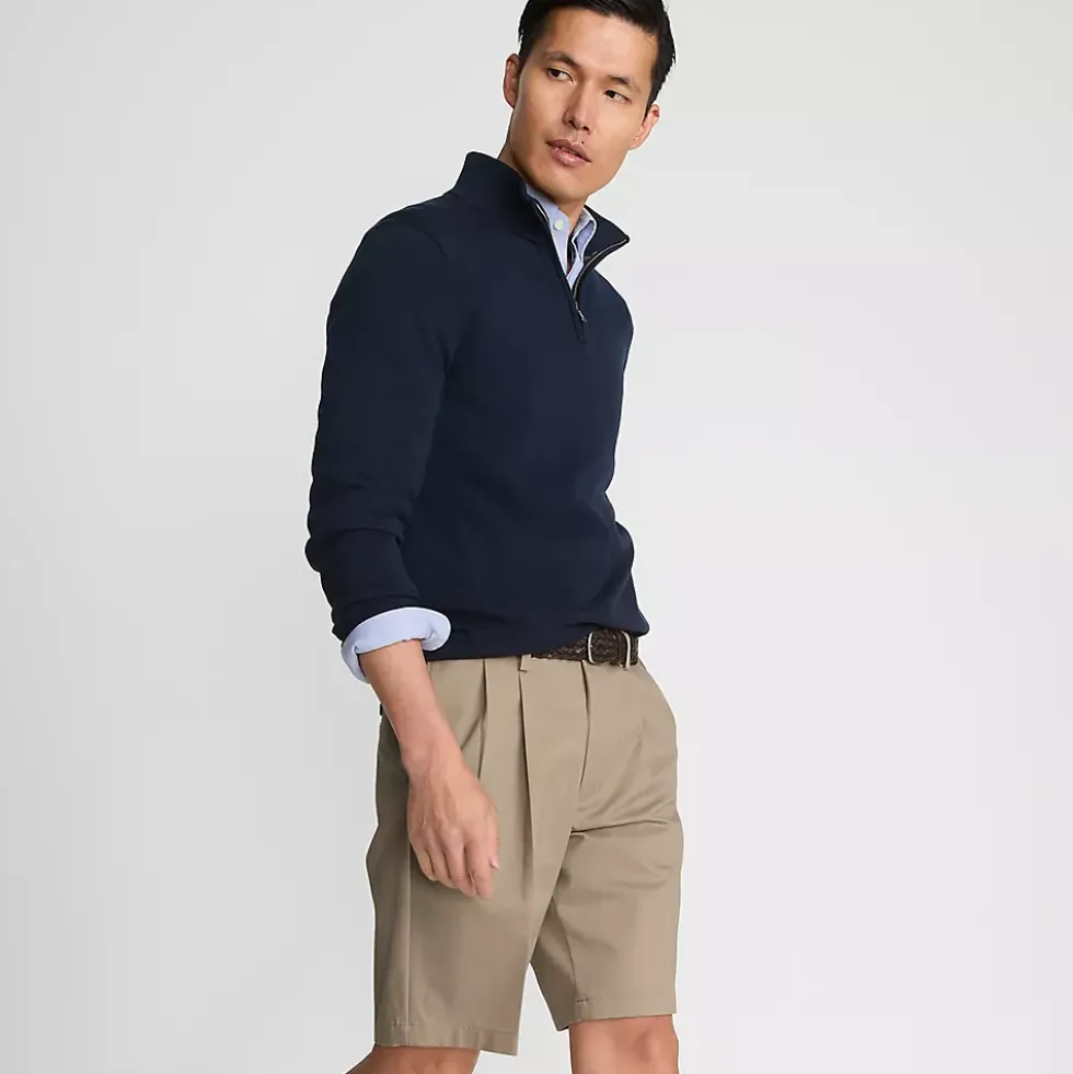 Men's No Iron 9" Comfort Waist Pleated Front Chino Short