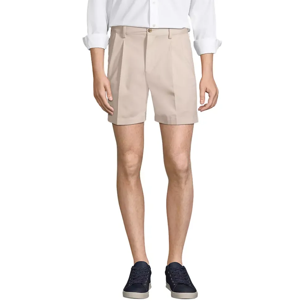Men's No Iron 6" Comfort Waist Pleated Front Chino Short