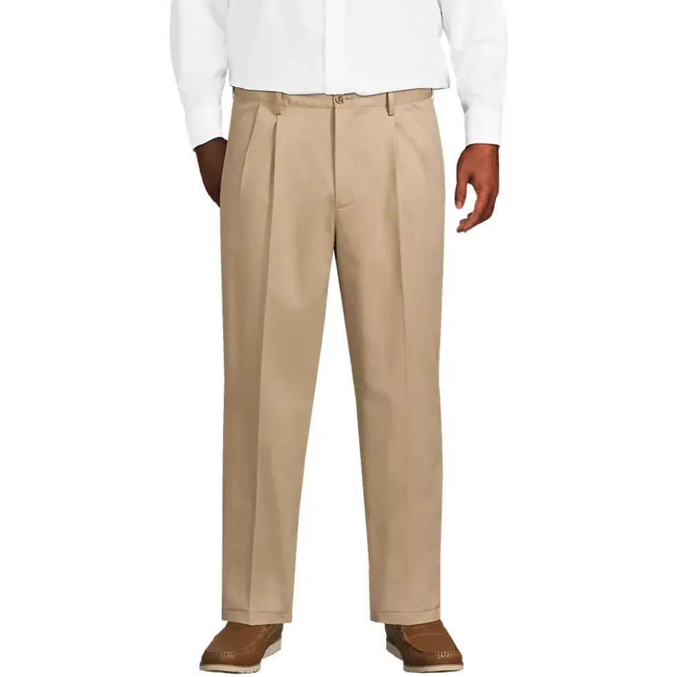 Men's No Iron Comfort Waist Traditional Fit Pleated Front Chino Pant