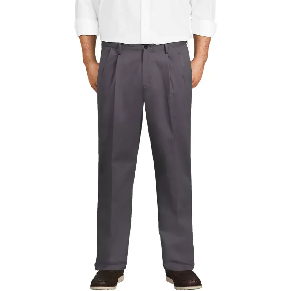 Men's No Iron Comfort Waist Traditional Fit Pleated Front Chino Pant