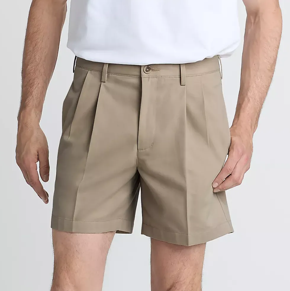 Men's No Iron 6" Pleated Front Chino Short
