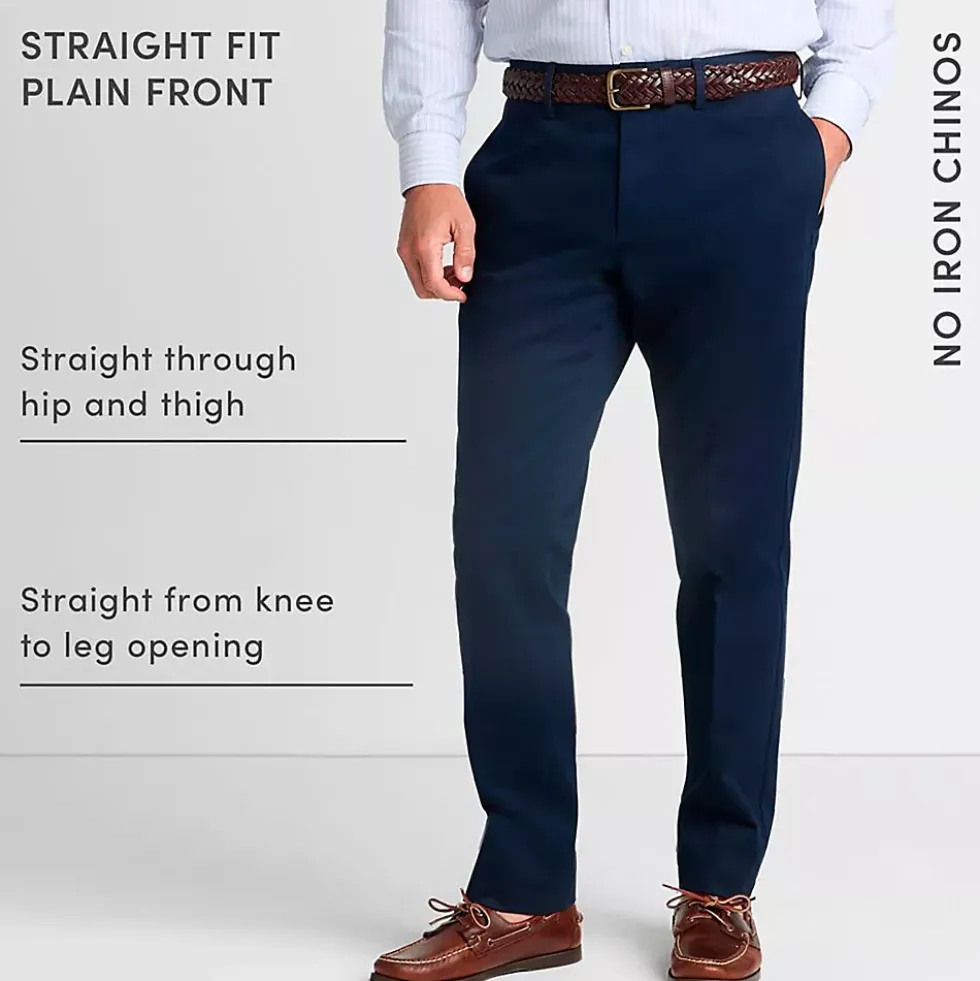 Men's No Iron Straight Fit Plain Front Chino Pant