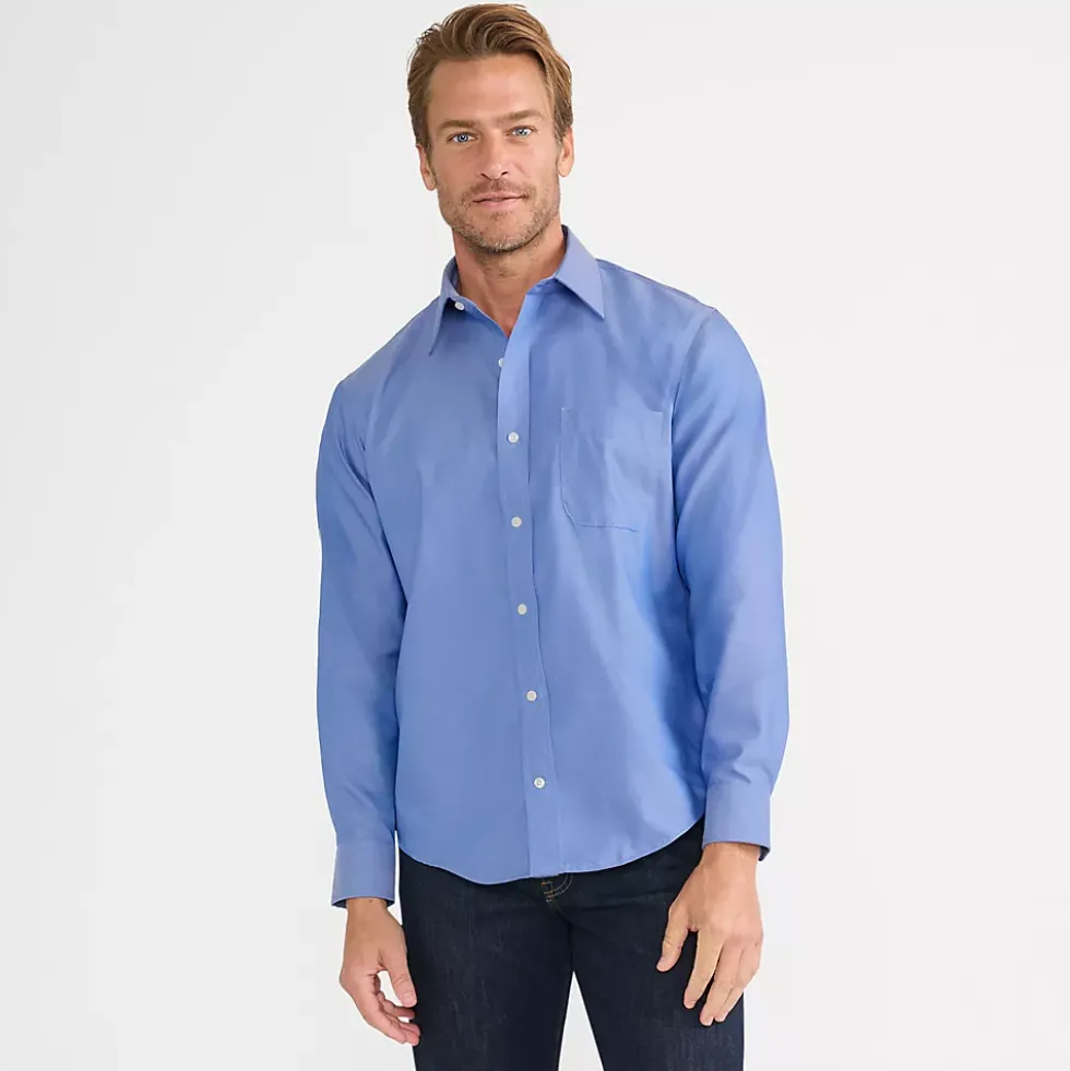 Men's No Iron Supima Cotton Pinpoint Straight Collar Dress Shirt