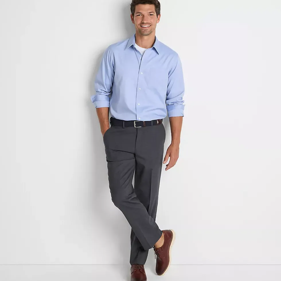Men's No Iron Supima Cotton Pinpoint Straight Collar Dress Shirt
