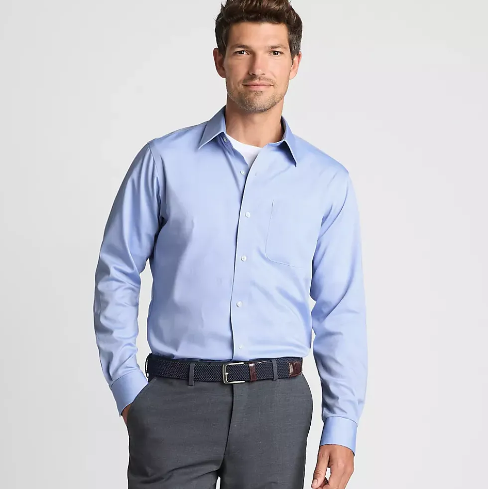 Men's No Iron Supima Cotton Pinpoint Straight Collar Dress Shirt