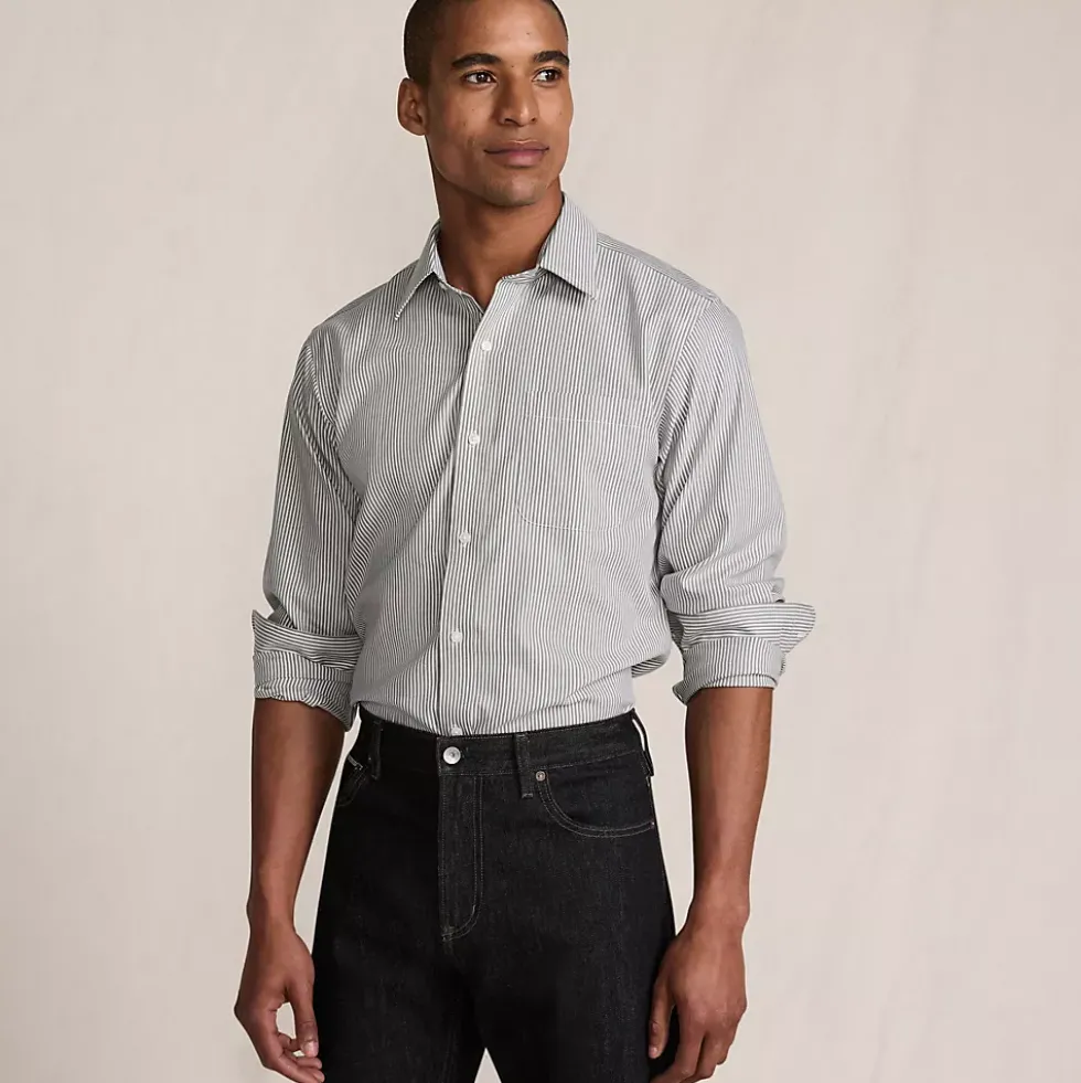 Men's Pattern No Iron Supima Pinpoint Straight Collar Dress Shirt