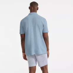 Men's Short Sleeve Cotton Linen Button Through Camp Collar Shirt