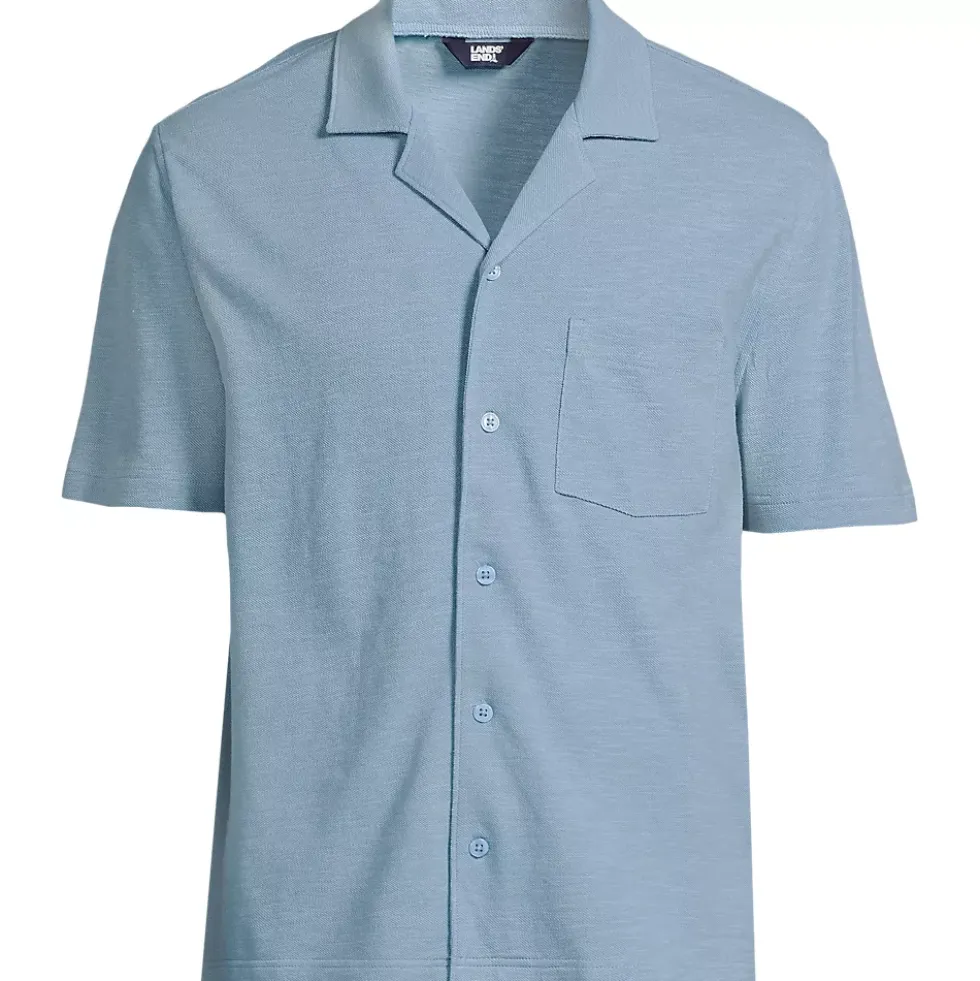Men's Short Sleeve Cotton Linen Button Through Camp Collar Shirt
