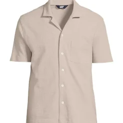 Men's Short Sleeve Cotton Linen Button Through Camp Collar Shirt