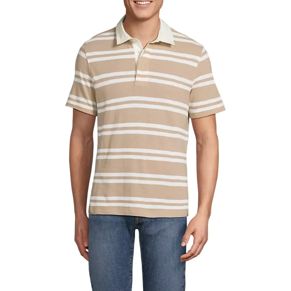 Men's Short Sleeve Cotton Linen Rugby Polo