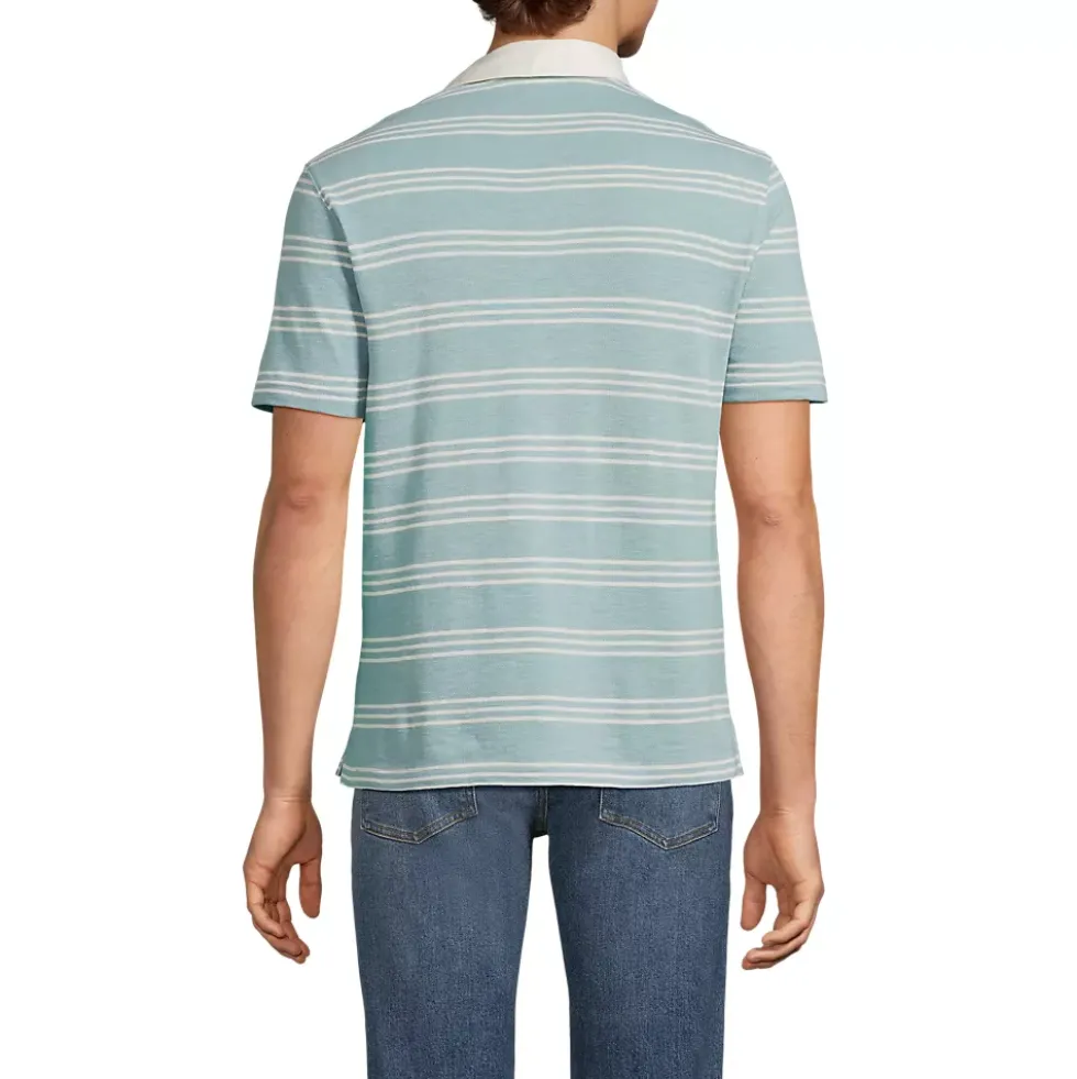 Men's Short Sleeve Cotton Linen Rugby Polo