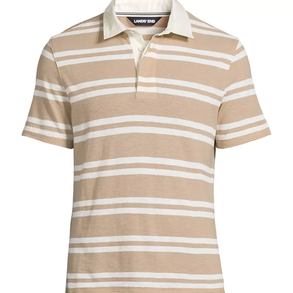 Men's Short Sleeve Cotton Linen Rugby Polo