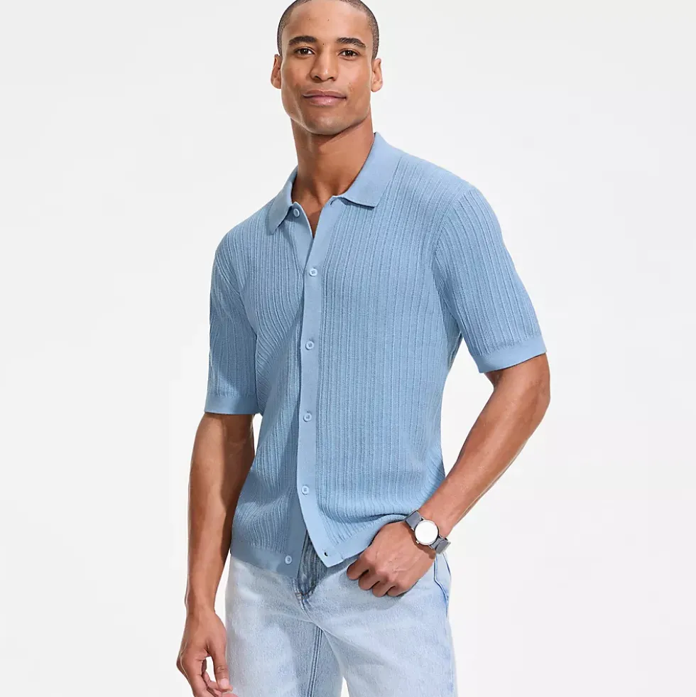 Men's Short Sleeve Lightweight Button Through Polo