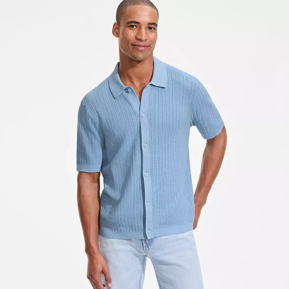 Men's Short Sleeve Lightweight Button Through Polo