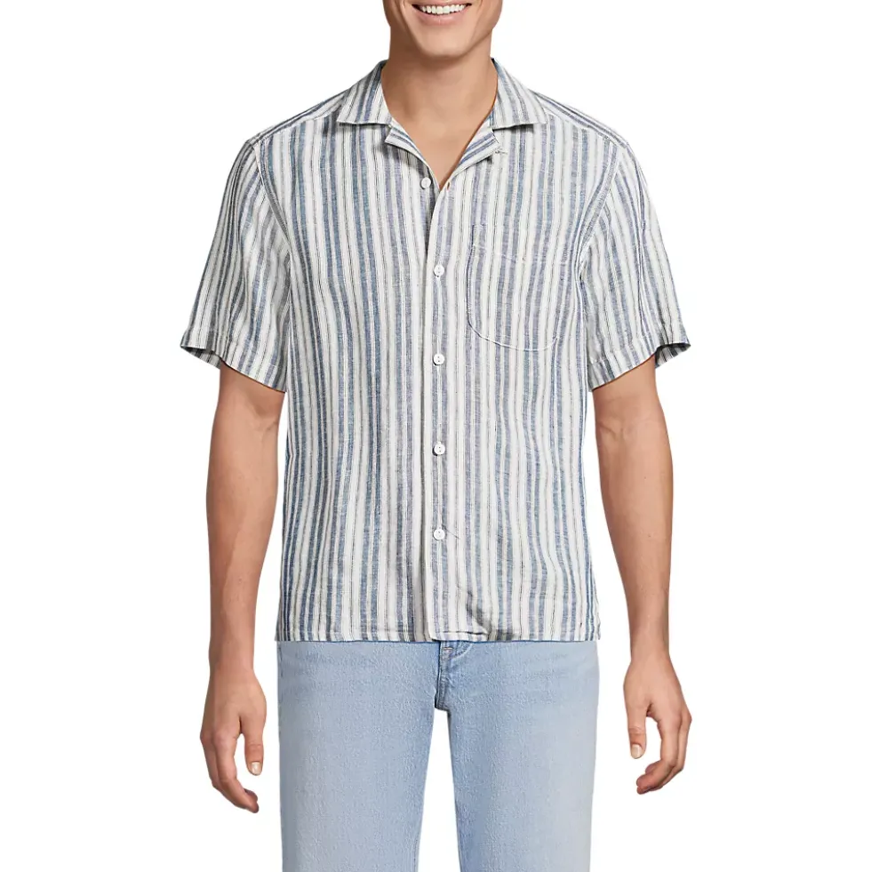 Men's Short Sleeve Linen Hawaiian Camp Collar Shirt