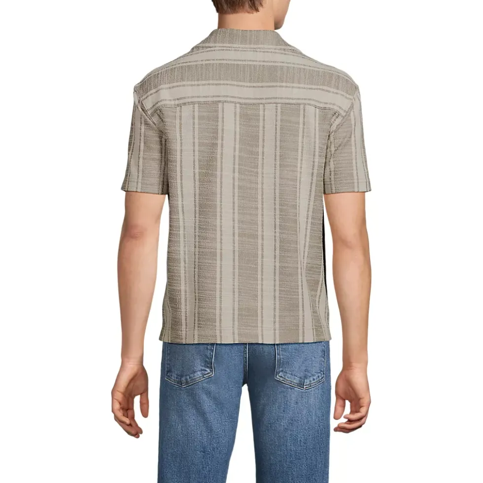 Men's Short Sleeve Textured Jacquard Camp Collar Shirt - Set Top