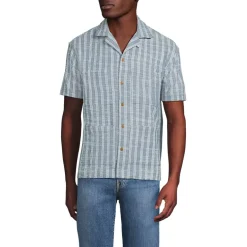 Men's Short Sleeve Textured Jacquard Camp Collar Shirt - Set Top
