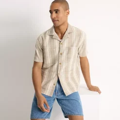 Men's Short Sleeve Textured Jacquard Camp Collar Shirt - Set Top