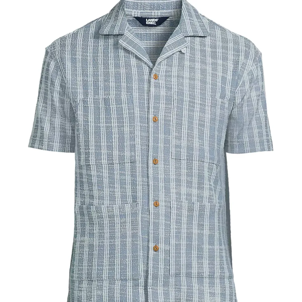 Men's Short Sleeve Textured Jacquard Camp Collar Shirt - Set Top