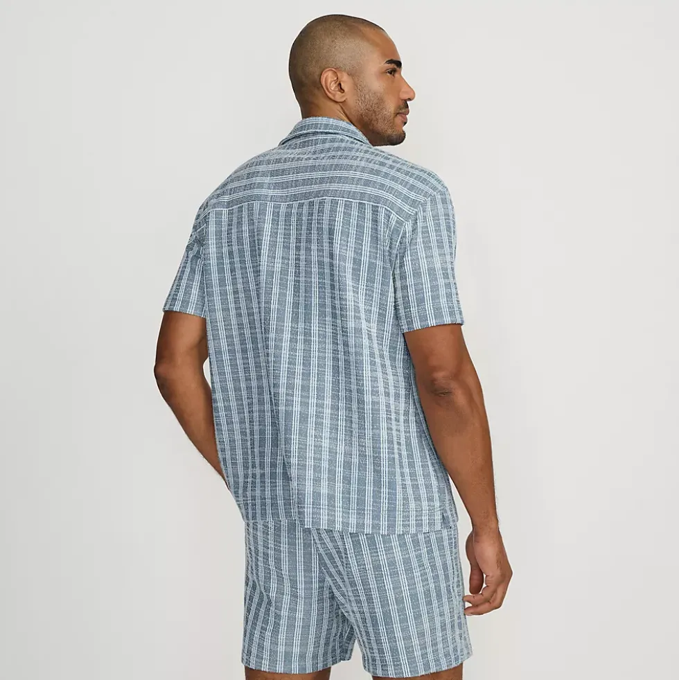 Men's Short Sleeve Textured Jacquard Camp Collar Shirt - Set Top