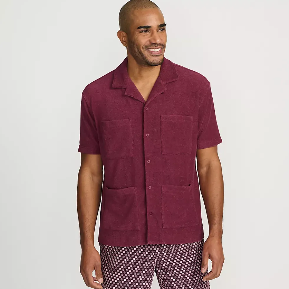 Men's Short Sleeve Textured Terry Camp Collar