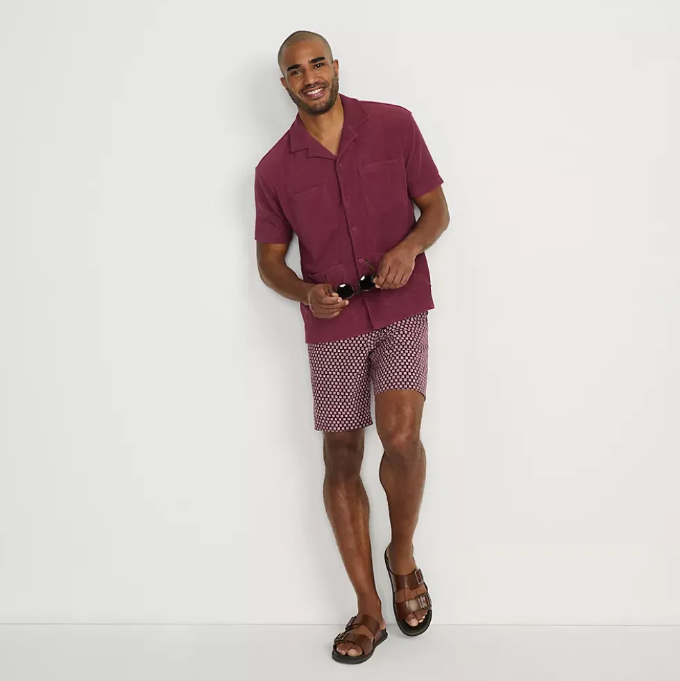 Men's Short Sleeve Textured Terry Camp Collar