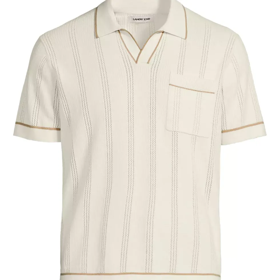 Men's Short Sleeve Textured Tipped Sweater Polo