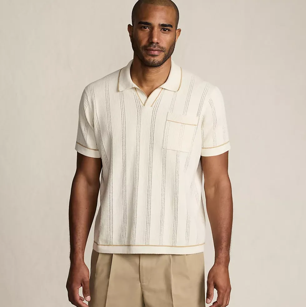 Men's Short Sleeve Textured Tipped Sweater Polo