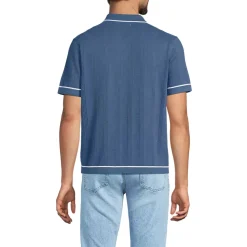 Men's Short Sleeve Textured Tipped Sweater Polo