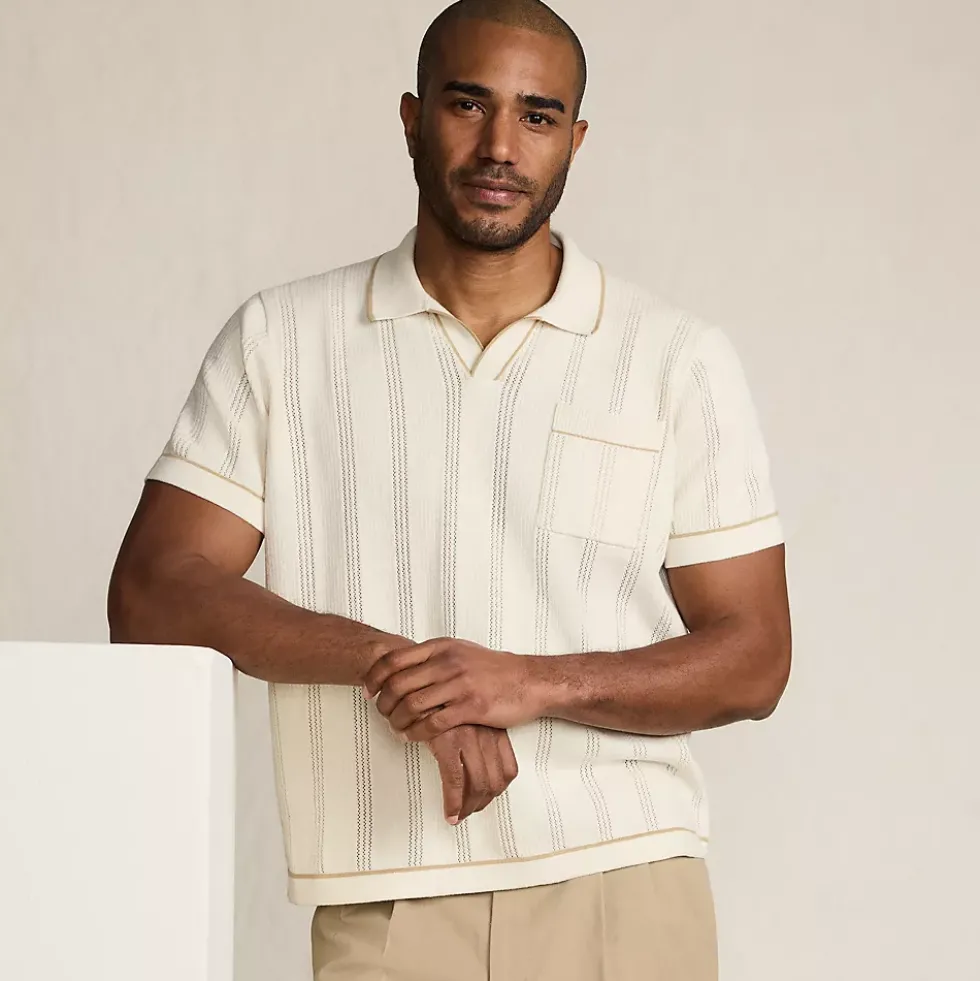 Men's Short Sleeve Textured Tipped Sweater Polo