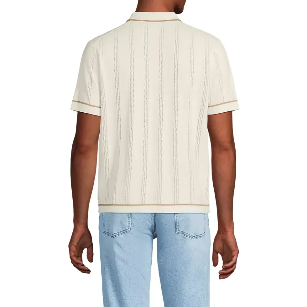 Men's Short Sleeve Textured Tipped Sweater Polo