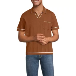 Men's Short Sleeve Textured Tipped Sweater Polo
