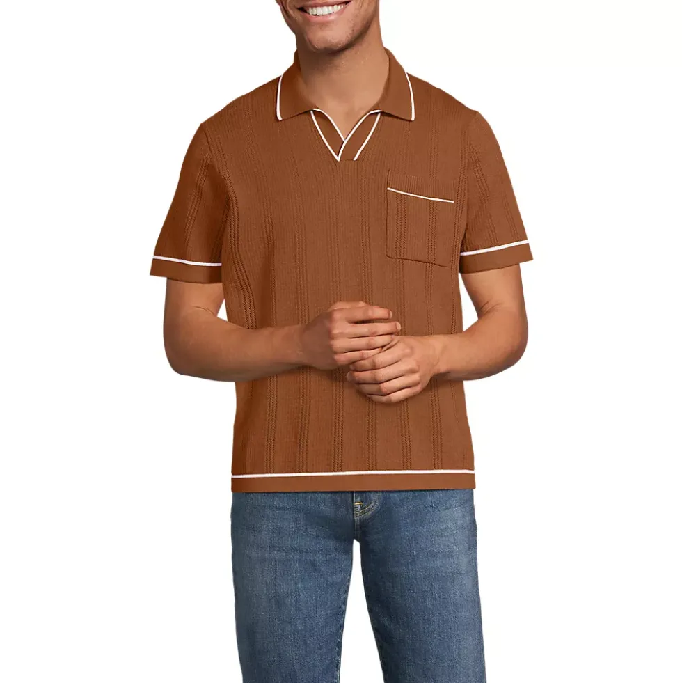 Men's Short Sleeve Textured Tipped Sweater Polo