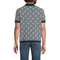 Men's Short Sleeve Tile Jacquard Button Down Sweater Polo