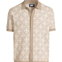 Men's Short Sleeve Tile Jacquard Button Down Sweater Polo