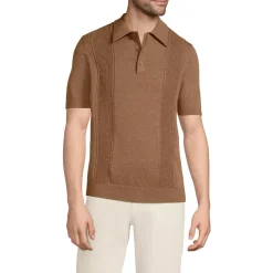 Men's Short Sleeve Vertical Rib Button Down Sweater Polo
