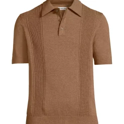 Men's Short Sleeve Vertical Rib Button Down Sweater Polo