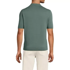 Men's Short Sleeve Vertical Rib Button Down Sweater Polo