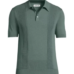 Men's Short Sleeve Vertical Rib Button Down Sweater Polo