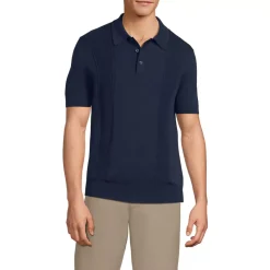 Men's Short Sleeve Vertical Rib Button Down Sweater Polo