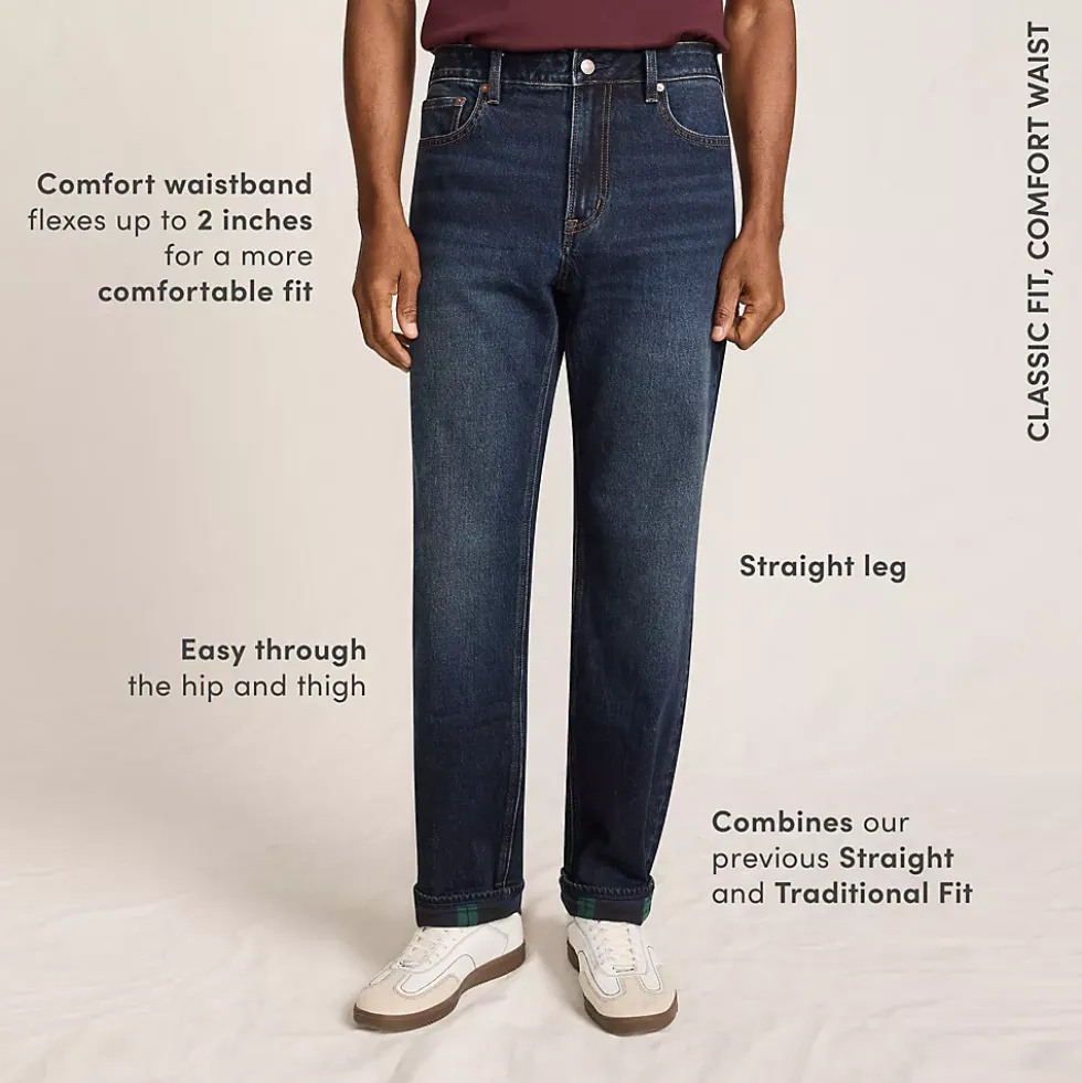 Men's Stretch Comfort Waist Classic Fit Flannel Lined Jean