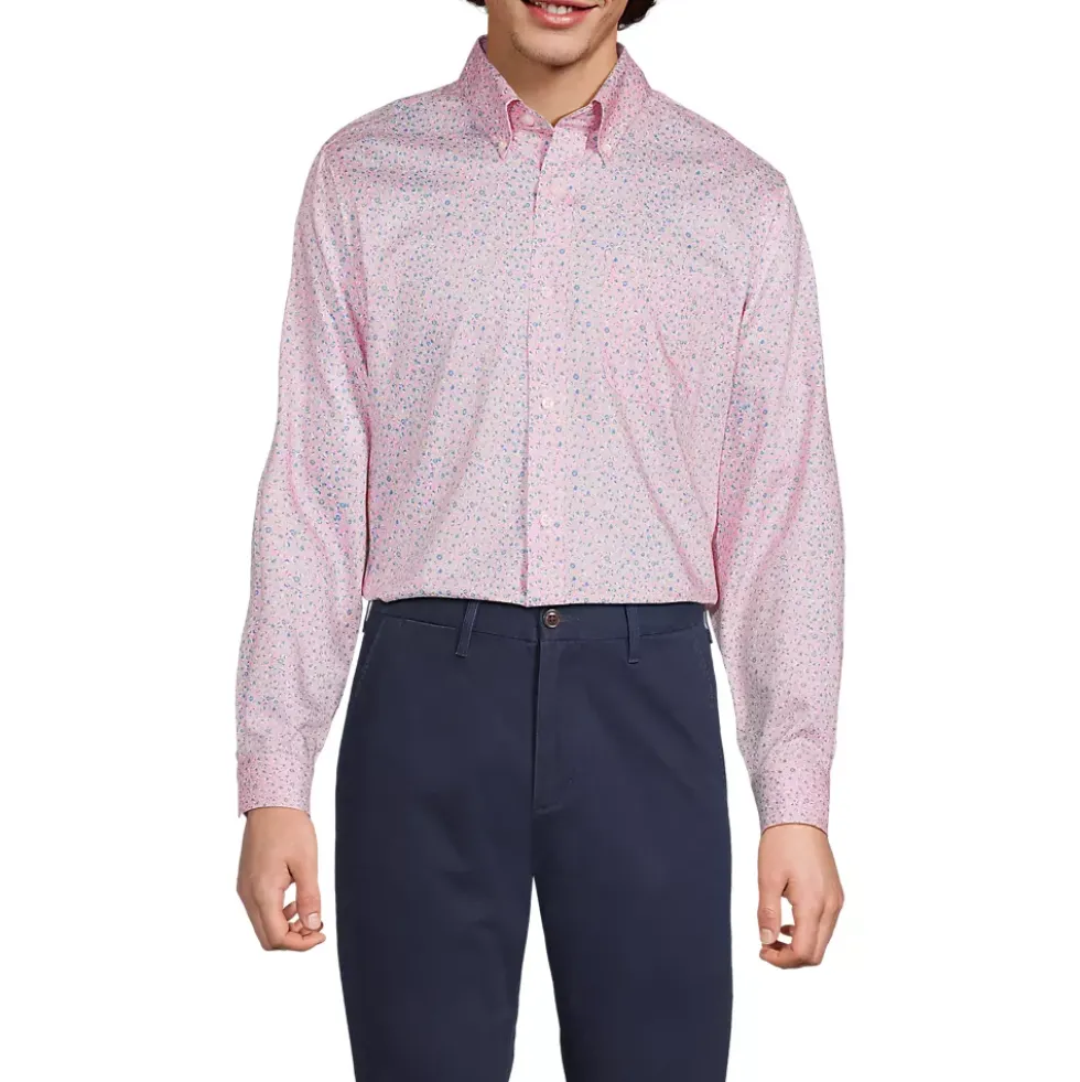 Men's Tailored Fit No Iron Pattern Supima Cotton Pinpoint Buttondown Collar Dress Shirt