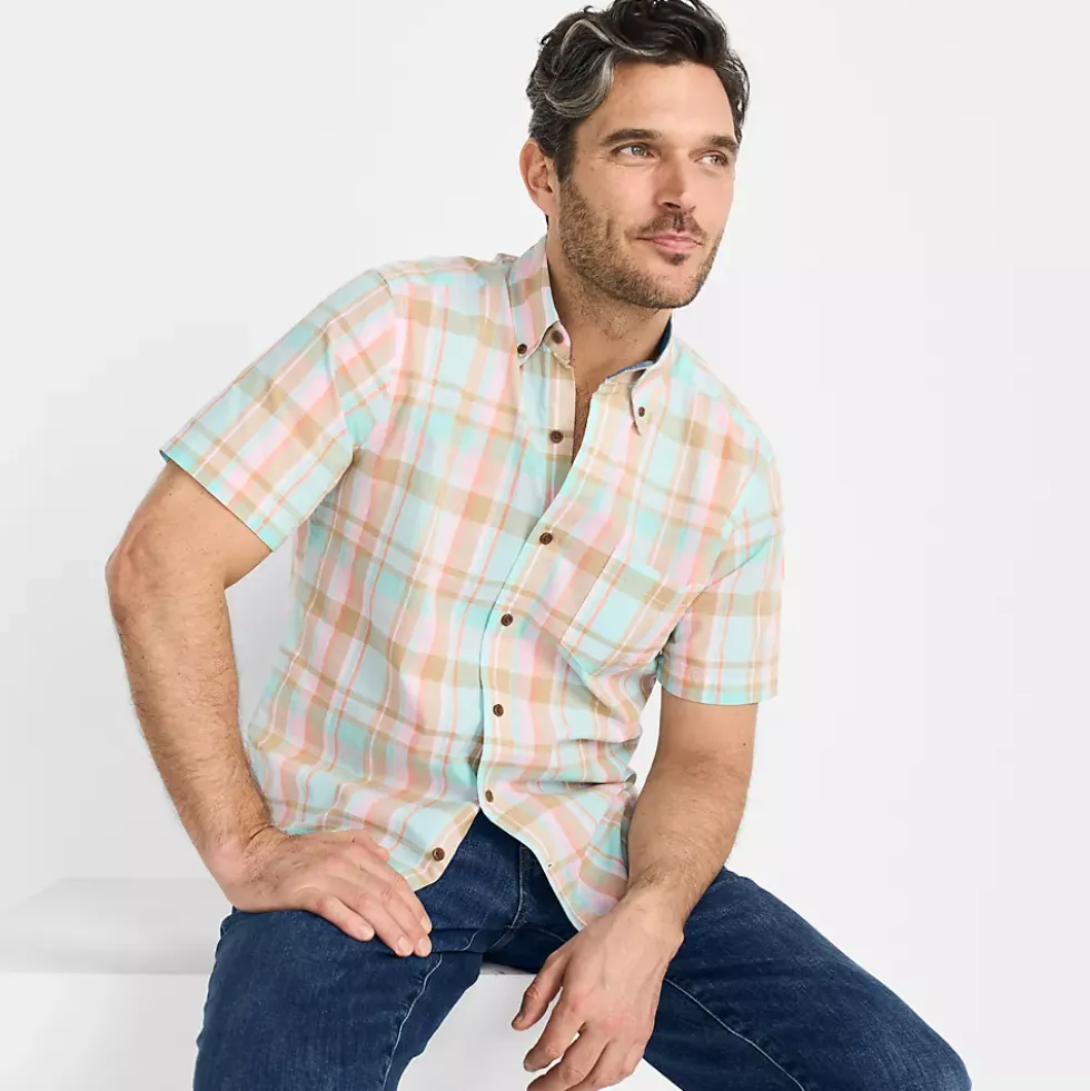 Men's Traditional Fit Short Sleeve Madras Shirt