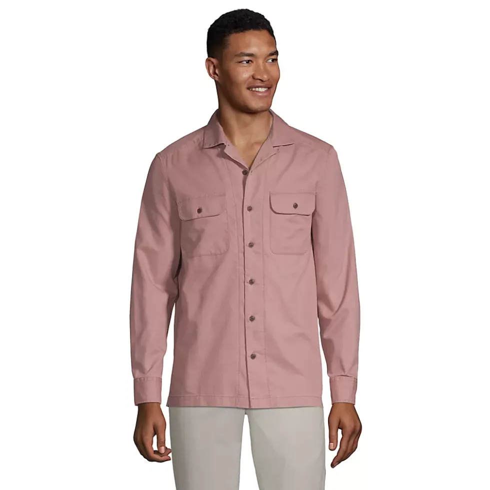 Men's Traditional Fit Textured Camp Collar Long Sleeve Shirt