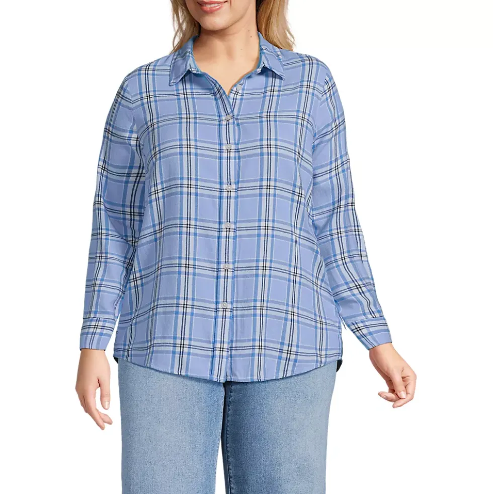 Plus Size Flannel Boyfriend Long Sleeve Shirt