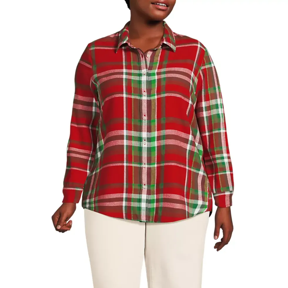 Plus Size Flannel Boyfriend Long Sleeve Shirt