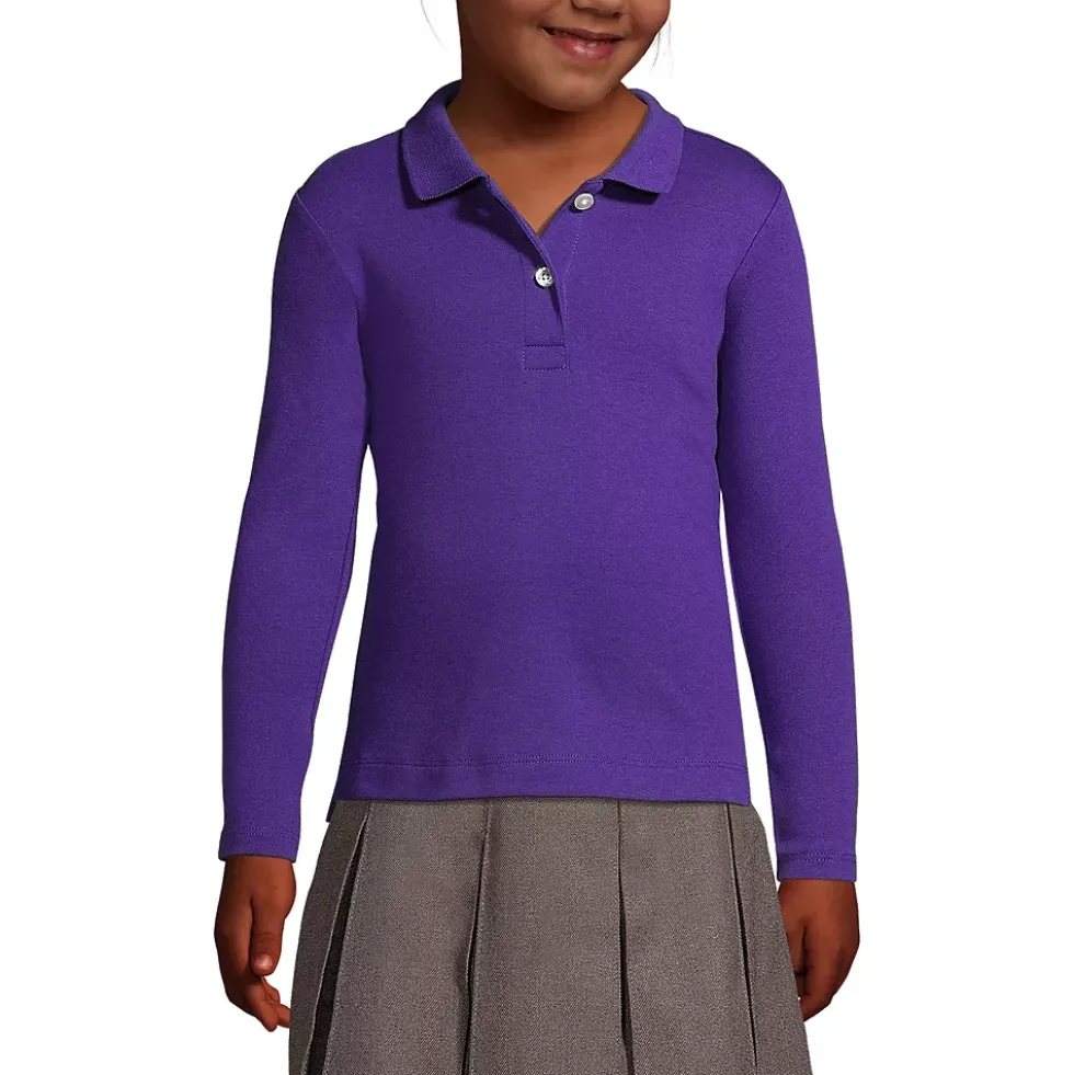 School Uniform Girls Long Sleeve Feminine Fit Interlock Polo Shirt