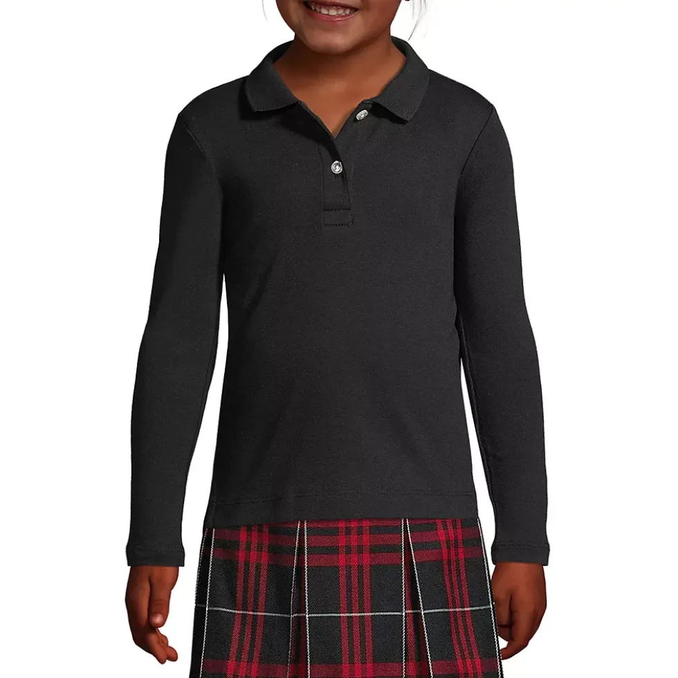 School Uniform Girls Long Sleeve Feminine Fit Interlock Polo Shirt