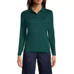 School Uniform Girls Long Sleeve Feminine Fit Interlock Polo Shirt